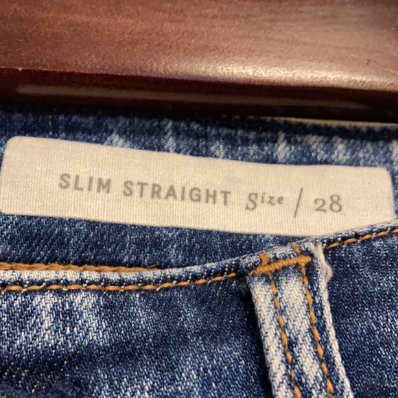 Pilcro Selvedge Slim Straight Blue Jeans Size 28 Distressed Light Stretch - Picture 12 of 14